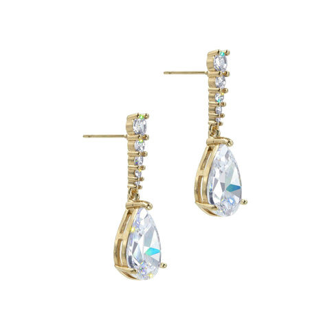 #17457G - Golden Glimmer Pear Drops CZ Earrings Earrings - Dangle Rhinestone Jewelry Corporation