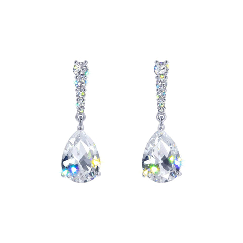 #17457S - Silver Glimmer Pear Drops CZ Earrings Earrings - Dangle Rhinestone Jewelry Corporation
