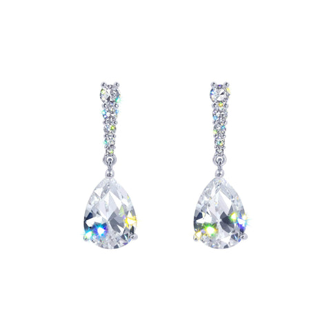 Earrings - Dangle #17457S - Silver Glimmer Pear Drops CZ Earrings