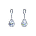 #17458 - Hollow Pear Drop Halo Set CZ Earrings 1.25" Earrings - Dangle Rhinestone Jewelry Corporation