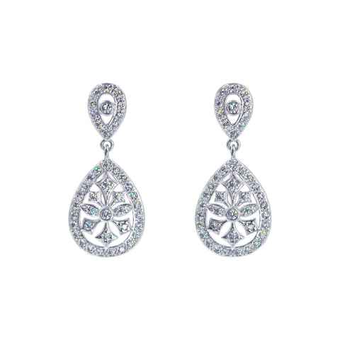 #17459 - Edwardian Pear Drop CZ Earrings - 1.25" Earrings - Dangle Rhinestone Jewelry Corporation