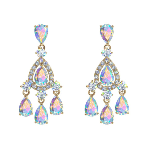 #17464ABG - Pear Drop Chandelier Earrings - AB Gold Earrings - Dangle Rhinestone Jewelry Corporation