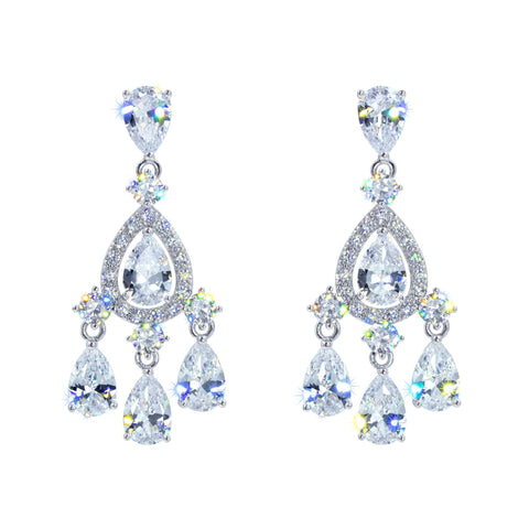 #17464XS - Pear Drop Chandelier Earrings Clear Silver Earrings - Dangle Rhinestone Jewelry Corporation