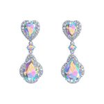 #17466ABS - Enchanted CZ Heart Cascade Earrings - AB Silver Earrings - Dangle Rhinestone Jewelry Corporation