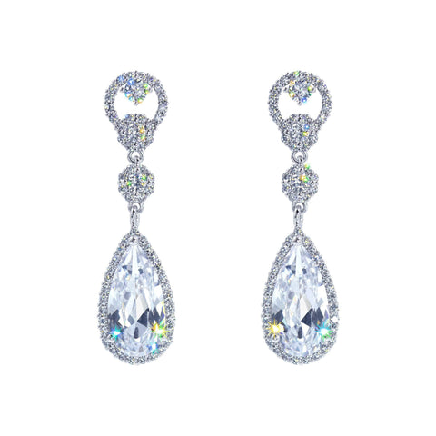 #17472 - Radiant Raindrops Classic Teardrop CZ Drop Earrings - 1.75" Earrings - Dangle Rhinestone Jewelry Corporation