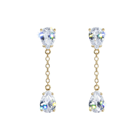 #17486G Pear Link CZ Dangle Earrings - Gold 1.5" Earrings - Dangle Rhinestone Jewelry Corporation