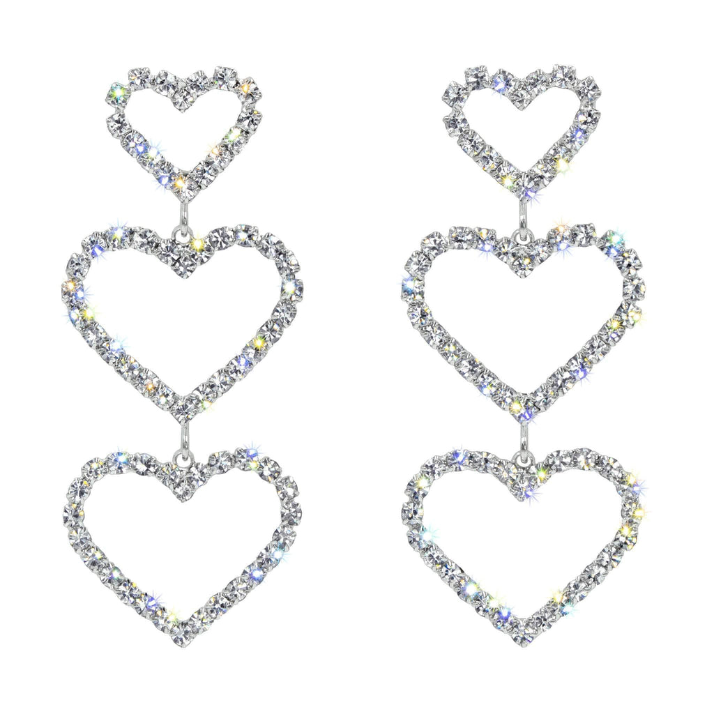 5365 Triple Heart Drop Rhinestone Earrings