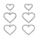 #5365 - Triple Heart Drop Rhinestone Earrings Earrings - Dangle Rhinestone Jewelry Corporation