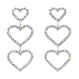 Earrings - Dangle #5365 - Triple Heart Drop Rhinestone Earrings