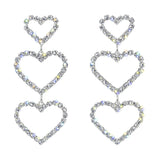 #5365 - Triple Heart Drop Rhinestone Earrings Earrings - Dangle Rhinestone Jewelry Corporation