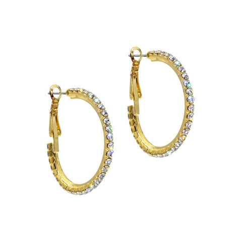 #14982G - 1 3/8" Rhinestone Hoop Earrings - Gold Earrings - Hoop Rhinestone Jewelry Corporation