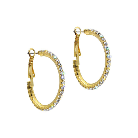 Earrings - Hoop #14982G - 1 3/8" Rhinestone Hoop Earrings - Gold