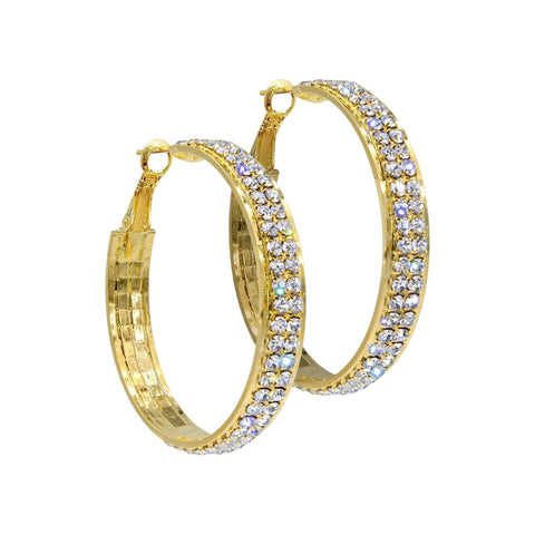 #15018G - Fine Two Row Hoop in Frame Earring GOLD - 1.75" Earrings - Hoop Rhinestone Jewelry Corporation