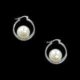 #17386 - Pearl Triple Trapeze Hoop Earring - 1.25" tall Earrings - Hoop Rhinestone Jewelry Corporation