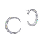 Earrings - Hoop #17484 - Crescent Moon Hoop CZ Earrings 1" Silver