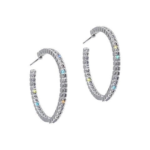 Earrings - Hoop #17485 - Front to Back Hoop Channel Set CZ Earrings 1.5" Silver