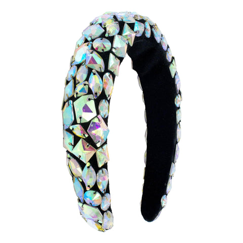 Headbands #17396 - Glitzy AB Velour Headband - 1.5" Wide (acrylic stones)