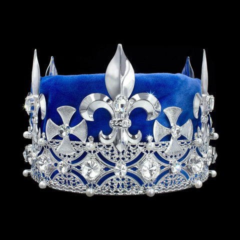 King's Crown #17404XS-BLUE Crystal Silver Men's Crowns and Scepters Rhinestone Jewelry Corporation