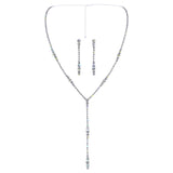 Necklace Sets - Low price #17514S - Graduated Rhinestone Drop Necklace and Earring Set - Silver