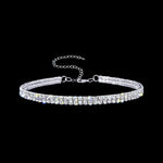 #12204 - 2 Row Stretch Rhinestone Necklace - Clear Crystal Silver Necklaces - Collars Rhinestone Jewelry Corporation