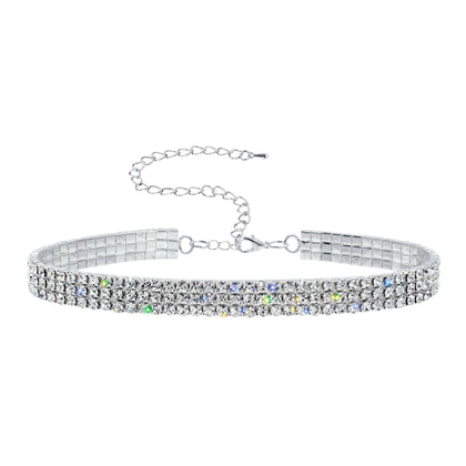 #13332 - 3 Row Stretch Rhinestone Necklace - Clear Crystal Silver Necklaces - Collars Rhinestone Jewelry Corporation