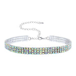 Necklaces - Collars #13332ABS - 3 Row Stretch Rhinestone Necklace - (Iridescent Stones) AB Silver