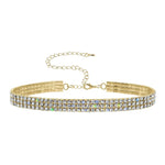 #13332G - 3 Row Stretch Rhinestone Necklace - Gold Necklaces - Collars Rhinestone Jewelry Corporation