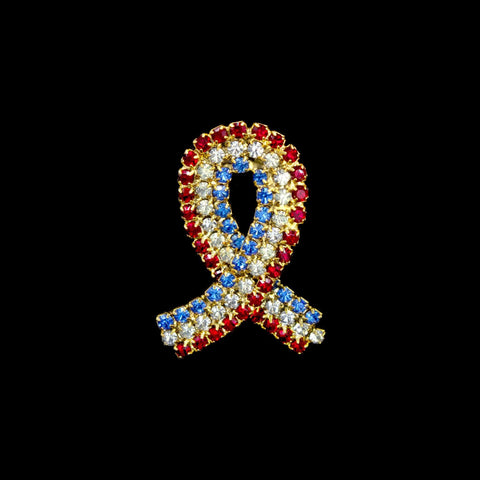Pins - Patrioitic & Support #11003G-SM - Rhinestone Freedom Ribbon Pin - Gold - MADE IN USA