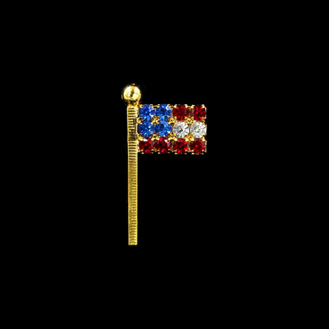 Pins - Patrioitic & Support #7470G - Rhinestone Flag Pin - Gold - MADE IN USA