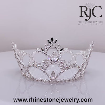 Rhinestone Flaired Navette Fixed Crown with Rings - 2.5" Tall - from Rhinestone Jewelry - 360 degree view