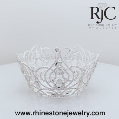 Pageant Winner Crown - Radiant Beauty Fixed Crown with rings - 4" Tall - Wholesale - 360 degree view