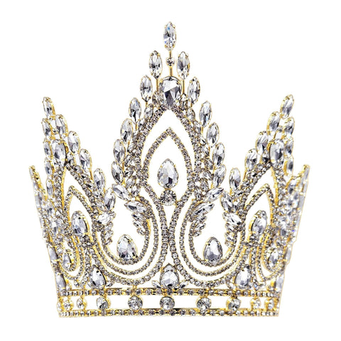 #17244G Fire in the Sky Tiara - 7" Tall with Combs - Gold Tiaras & Crowns over 6" Rhinestone Jewelry Corporation