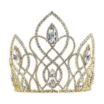 #16650G Vaulted Navette Tiara with Combs 5" - Gold Tiaras & Crowns up to 6" Rhinestone Jewelry Corporation