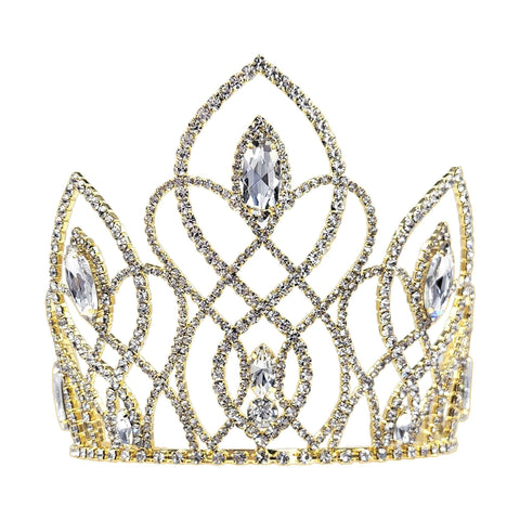 #16650G Vaulted Navette Tiara with Combs 5" - Gold Tiaras & Crowns up to 6" Rhinestone Jewelry Corporation