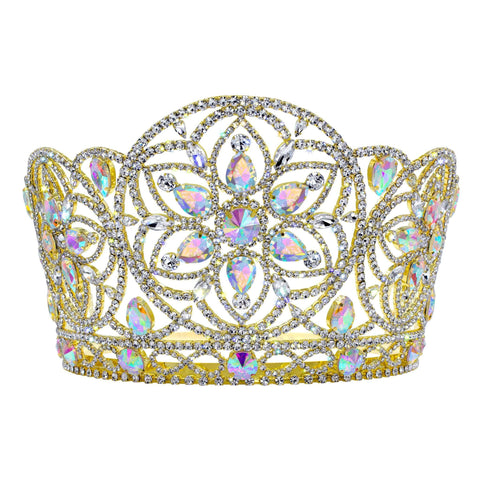 #17258G - Kaleidoscope Crown - 5.25" Tall - Gold Tiaras & Crowns up to 6" Rhinestone Jewelry Corporation
