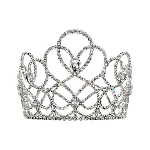 #17539 - Interlocking Hearts Tiara with Combs - 4 3/8" Tall Tiaras & Crowns up to 6" Rhinestone Jewelry Corporation