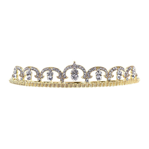 #10842G - Fine Pave European Crystal Tiara - Gold Tiaras up to 1" Rhinestone Jewelry Corporation