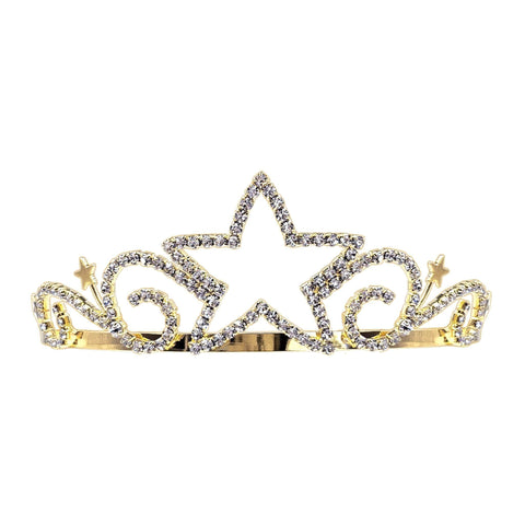 #16367G Festive Star Tiara with Combs - 1.75" - Gold Tiaras up to 2" Rhinestone Jewelry Corporation