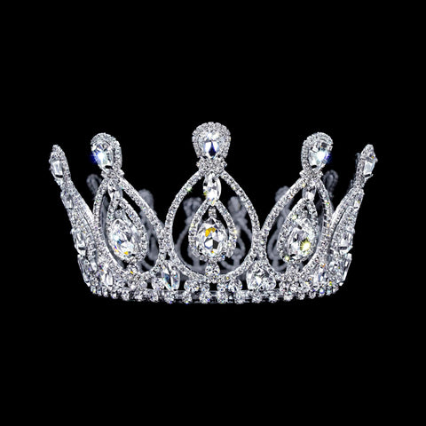 #17362 - Royal Statement Full Crown with Rings - 3" Tiaras up to 4" Rhinestone Jewelry Corporation