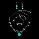 Trendy Jewelry #17405 - Turquoise Leather Bracelet, Earring, and Necklace Set (Limited Supply)