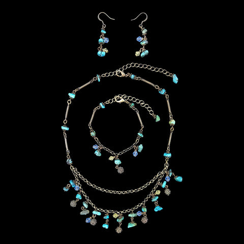 Trendy Jewelry #17406 - Turquoise Bracelet, Earring, and Necklace Set (Limited Supply)