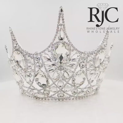 #17321 - Noble Beauty Adjustable Pageant Crown - 7"  Tall Tiaras & Crowns over 6" Rhinestone Jewelry Corporation