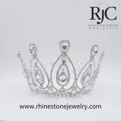 #17216 - Royal Statement Pageant Full Crown with Rings - 3.5" Tiaras up to 4" Rhinestone Jewelry Corporation
