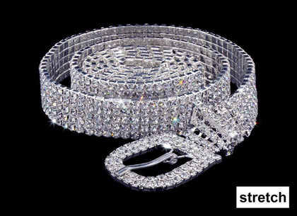 #16528 - 5 Row Adjustable Stretch Rhinestone Belt fits 32"-45" Waists Belts Rhinestone Jewelry Corporation