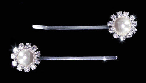 #14361 Pair of Rhinestone Pearl Flower Bobbie Pins