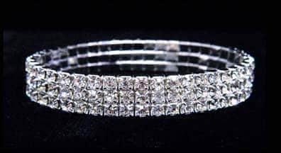 Bracelets #11949 - 3 Row Stretch Rhinestone Bracelet - Crystal Silver
