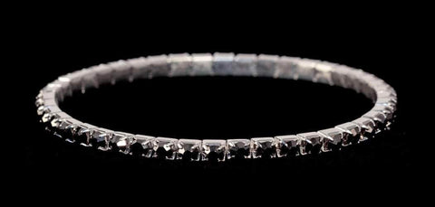 #11950 Single Row Stretch Rhinestone Bracelet - Hematite Crystal  Silver