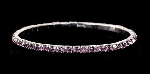 #11950 Single Row Stretch Rhinestone Bracelet - Light Amethyst Crystal  Silver