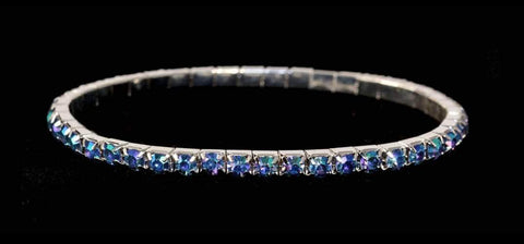 #11950 Single Row Stretch Rhinestone Bracelet - Light Sapphire AB Crystal  Silver
