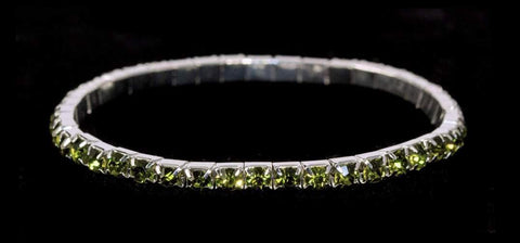 #11950 Single Row Stretch Rhinestone Bracelet - Olivine Crystal  Silver Bracelets Rhinestone Jewelry Corporation